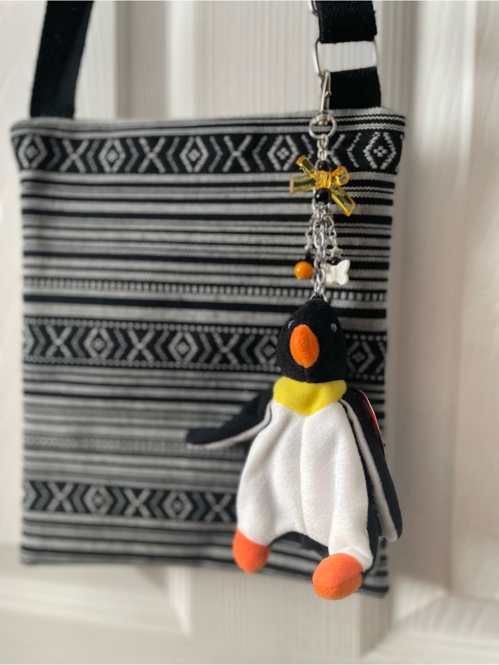 Beanie Baby Plush Penguin Bag Charm Keychain - Black, White & Orange